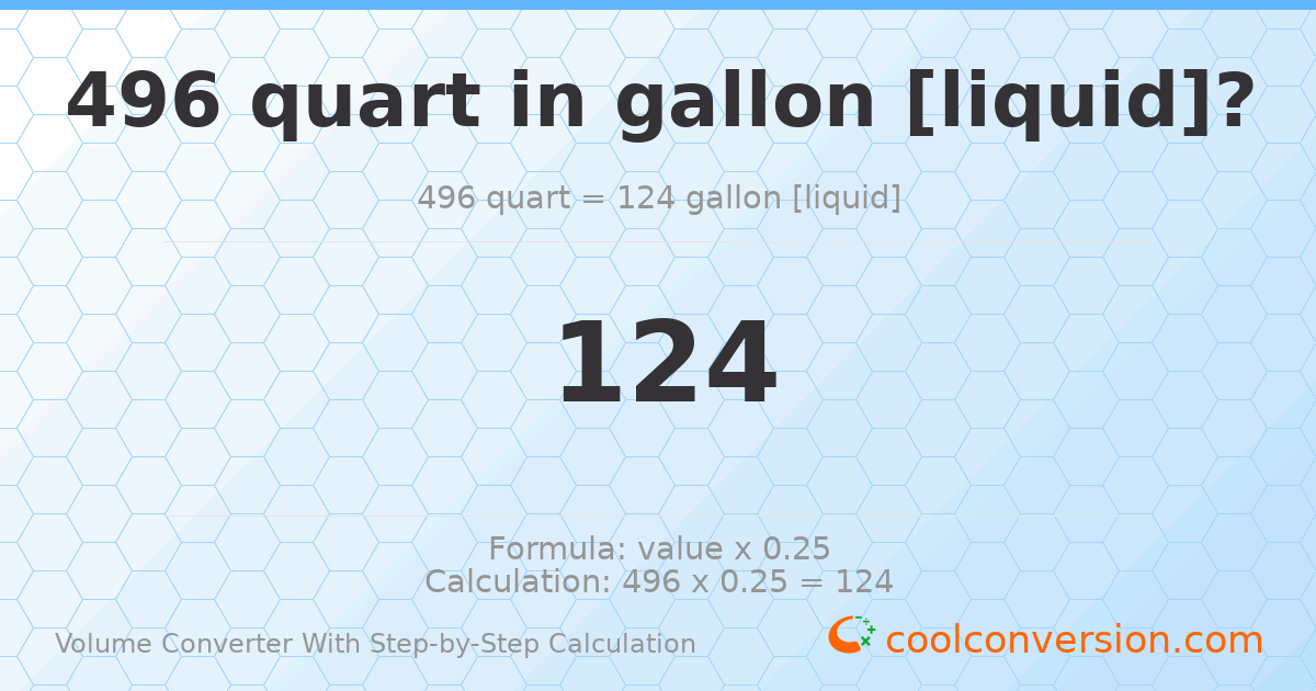 496 quarts = 124 gallons [liquid]